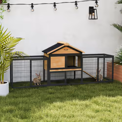 PawHut Rabbit Hutch Outdoor with Steel Run, Removable Plastic Tray