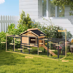 PawHut Rabbit Hutch Outdoor with Steel Run, Removable Plastic Tray