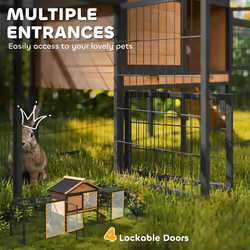 PawHut Rabbit Hutch Outdoor with Steel Run, Removable Plastic Tray - Additional view 4
