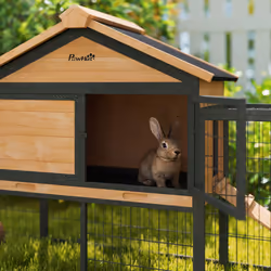 PawHut Rabbit Hutch Outdoor with Steel Run, Removable Plastic Tray - Additional view 7