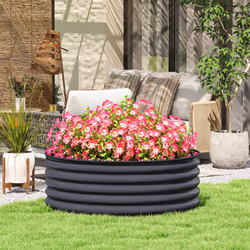 Outsunny Galvanised Planter with Gloves, 120 x 120 x 43cm, Dark Grey