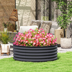 Outsunny Galvanised Planter with Gloves, 120 x 120 x 43cm, Dark Grey