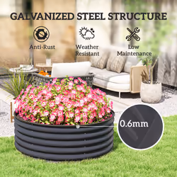 Outsunny Galvanised Planter with Gloves, 120 x 120 x 43cm, Dark Grey