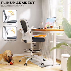 HOMCOM Mesh Draughtsman Chair, Ergonomic Drafting Chair - Grey
