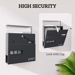 HOMCOM Wall Mounted Post Box, Weatherproof Letterbox with Lock, Grey