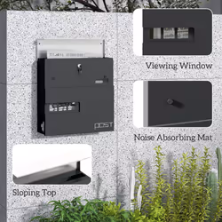 HOMCOM Wall Mounted Post Box, Weatherproof Letterbox with Lock, Grey