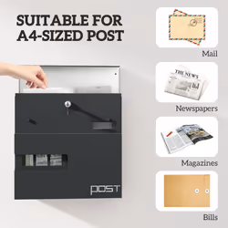 HOMCOM Wall Mounted Post Box, Weatherproof Letterbox with Lock, Grey - Additional view 5