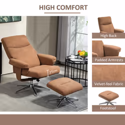 HOMCOM Recliner Chair with Footstool with Adjustable Back Light Brown