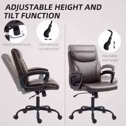 HOMCOM Faux Leather Desk Chair with Tilt Function for Home Office, Brown