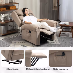 HOMCOM Power Lift Recliner Chair for Elderly with Remote Control, Khaki - Additional view 5