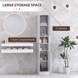 HOMCOM Slim Bathroom Cabinet, Bathroom Storage Cabinet with Doors, White - Additional view 4