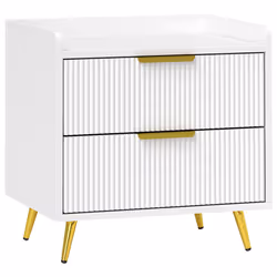 HOMCOM Bedside Table with 2 Drawers for Bedroom, Living Room, White