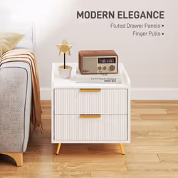 HOMCOM Bedside Table with 2 Drawers for Bedroom, Living Room, White
