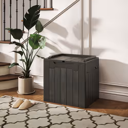 HOMCOM 107 L Plastic Storage Chest with Lock Hole and Handles Charcoal Grey