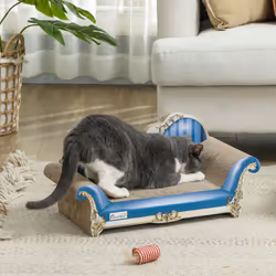 PawHut 2-in-1 Cat Scratcher with Catnip, Cardboard Lounge Bed, Blue