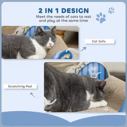 PawHut 2-in-1 Cat Scratcher with Catnip, Cardboard Lounge Bed, Blue