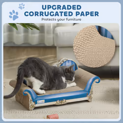PawHut 2-in-1 Cat Scratcher with Catnip, Cardboard Lounge Bed, Blue
