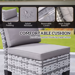 Outsunny 7 PCS Rattan Garden Dining Set with Cushions, Umbrella Hole, Grey