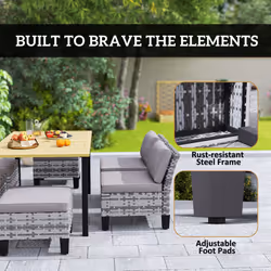 Outsunny 7 PCS Rattan Garden Dining Set with Cushions, Umbrella Hole, Grey - Additional view 5