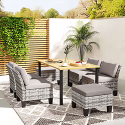 Outsunny 7 PCS Rattan Garden Dining Set with Cushions, Umbrella Hole, Grey - Additional view 6