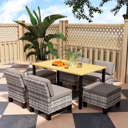 Outsunny 7 PCS Rattan Garden Dining Set with Cushions, Umbrella Hole, Grey - Additional view 7