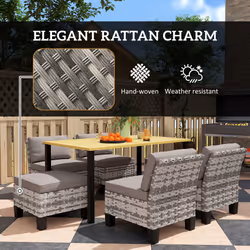 Outsunny 7 PCS Rattan Garden Dining Set with Cushions, Umbrella Hole, Grey - Additional view 8