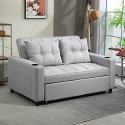 HOMCOM 2 Seater Pull Out Sofa Bed with Pockets for Living Room Light Grey