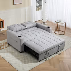 HOMCOM 2 Seater Pull Out Sofa Bed with Pockets for Living Room Light Grey - Additional view 4
