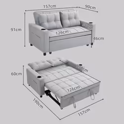 HOMCOM 2 Seater Pull Out Sofa Bed with Pockets for Living Room Light Grey - Additional view 5