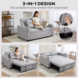 HOMCOM 2 Seater Pull Out Sofa Bed with Pockets for Living Room Light Grey - Additional view 6