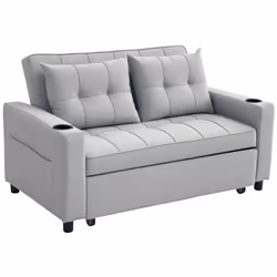 HOMCOM 2 Seater Pull Out Sofa Bed with Pockets for Living Room Light Grey - Additional view 8