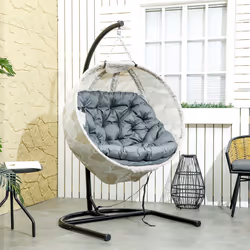 Outsunny Hanging Egg Chair Outdoor Indoor Swing Chair, Folding Basket, Grey