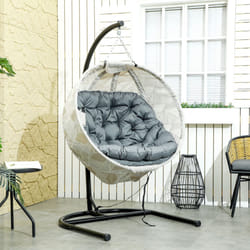 Outsunny Hanging Egg Chair Outdoor Indoor Swing Chair, Folding Basket, Grey