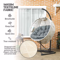 Outsunny Hanging Egg Chair Outdoor Indoor Swing Chair, Folding Basket, Grey