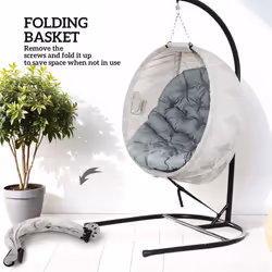 Outsunny Hanging Egg Chair Outdoor Indoor Swing Chair, Folding Basket, Grey