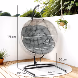 Outsunny Hanging Egg Chair Outdoor Indoor Swing Chair, Folding Basket, Grey - Additional view 7