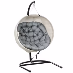 Outsunny Hanging Egg Chair Outdoor Indoor Swing Chair, Folding Basket, Grey - Additional view 8