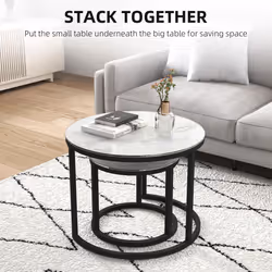 HOMCOM Glass Coffee Table Set of 2, Round Nest of Tables, White
