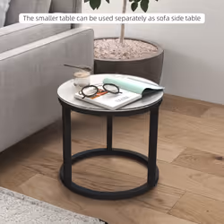 HOMCOM Glass Coffee Table Set of 2, Round Nest of Tables, White