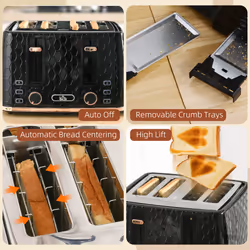 HOMCOM Toaster with 4 Slot, 7 Browning Levels, 1600W, Black Honeycomb - Additional view 5