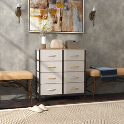 HOMCOM 8 Drawer Fabric Chest of Drawers w/ Wooden Top for Hallway - Cream