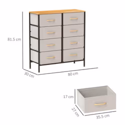 HOMCOM 8 Drawer Fabric Chest of Drawers w/ Wooden Top for Hallway - Cream