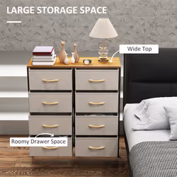 HOMCOM 8 Drawer Fabric Chest of Drawers w/ Wooden Top for Hallway - Cream
