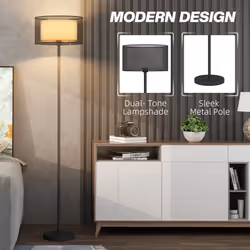 HOMCOM Modern Standing Lamp with Double Layer Shade & Foot Switch, Black - Additional view 4