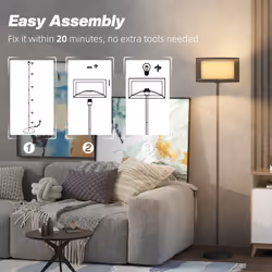 HOMCOM Modern Standing Lamp with Double Layer Shade & Foot Switch, Black - Additional view 5