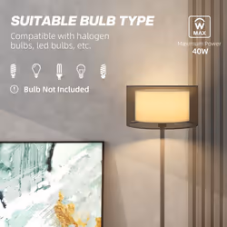 HOMCOM Modern Standing Lamp with Double Layer Shade & Foot Switch, Black - Additional view 6