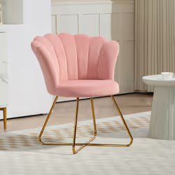 HOMCOM Accent Chair, Velvet Armchair with Lotus Backrest, Steel Legs, Pink