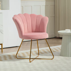 HOMCOM Accent Chair, Velvet Armchair with Lotus Backrest, Steel Legs, Pink