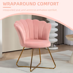 HOMCOM Accent Chair, Velvet Armchair with Lotus Backrest, Steel Legs, Pink