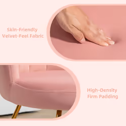 HOMCOM Accent Chair, Velvet Armchair with Lotus Backrest, Steel Legs, Pink